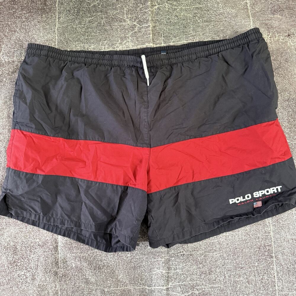 Men's Vintage 90's Polo Ralph Lauren Sport Mesh Lined Striped Swim Trunk Sz 2XL